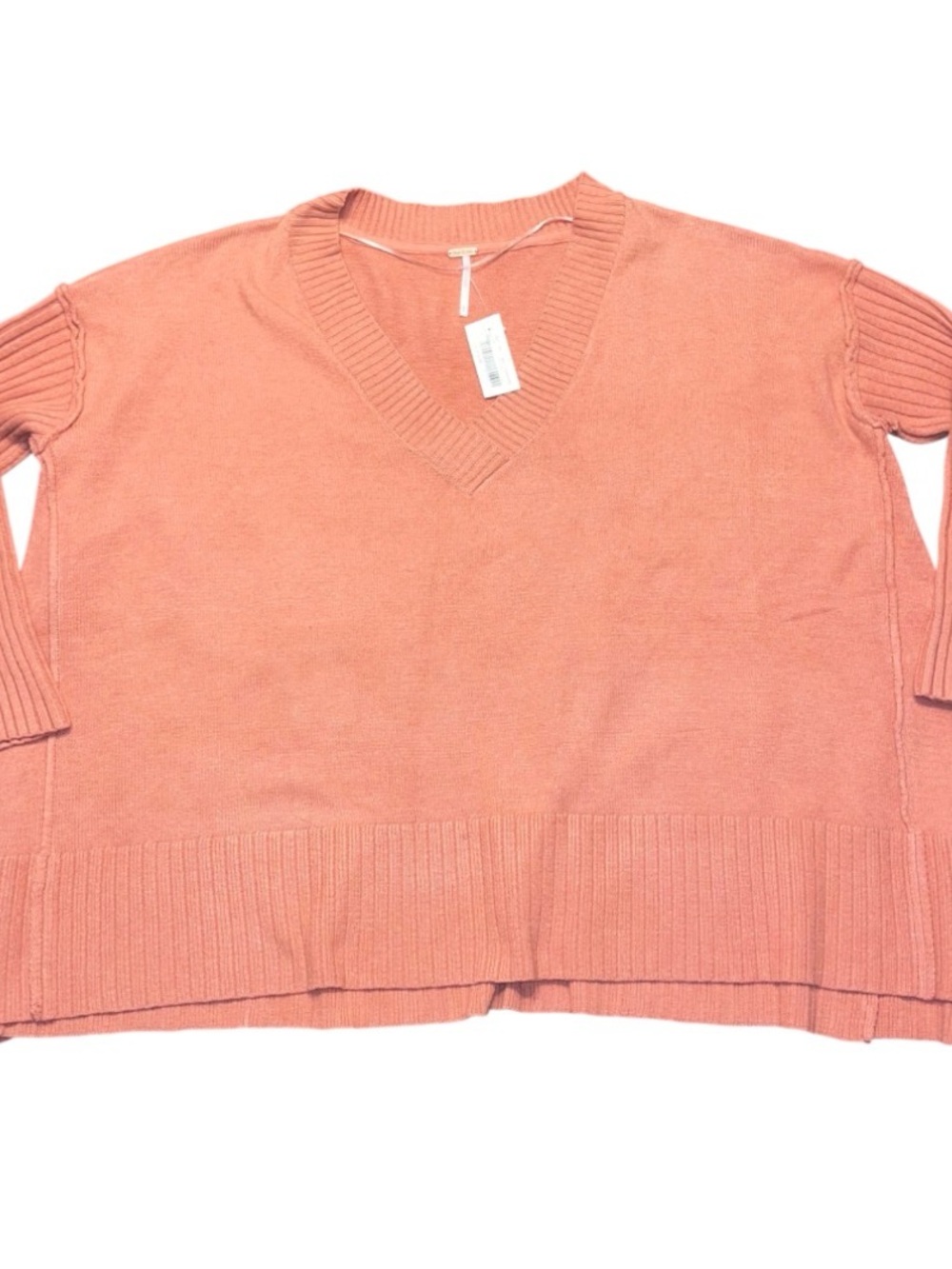 Free People Peach Orion V Neck Split Hem Oversized Sweater Ladies small NWT